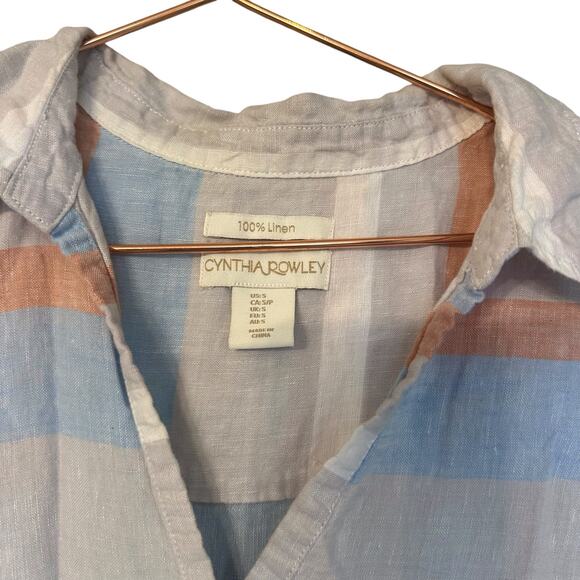 Cynthia Rowley 100% linen muted striped 3/4 sleeve top size small - Picture 2 of 5
